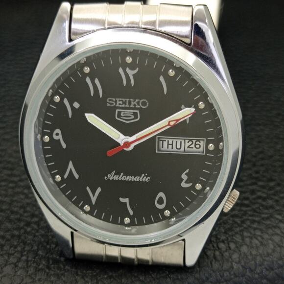 Vintage 1982 Seiko Arabic Automatic Mens Silver Watch W/daydate & Black accents - Picture 3 of 9